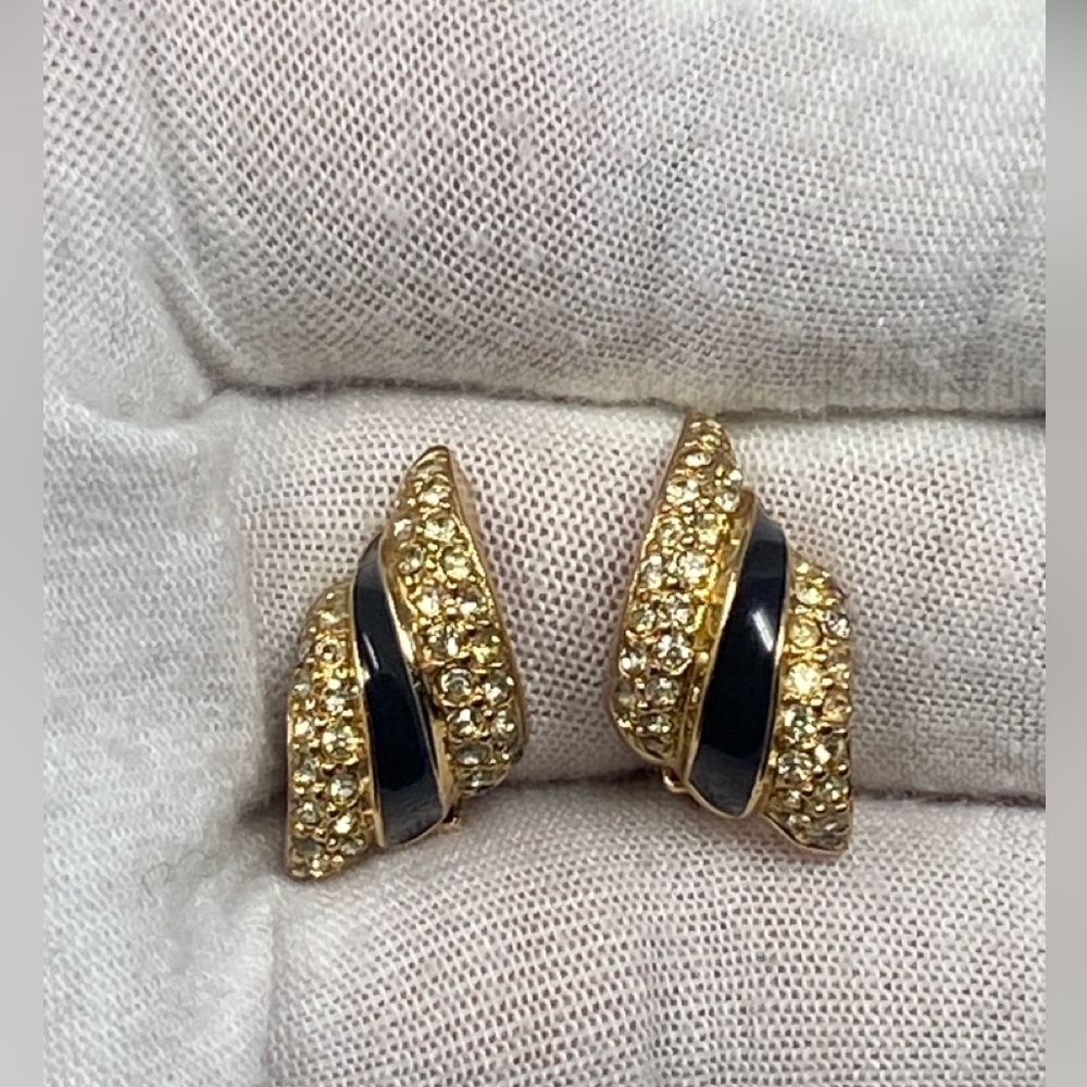 Christian DIOR Vintage earrings with crystals and black enamel - Picture 12 of 15